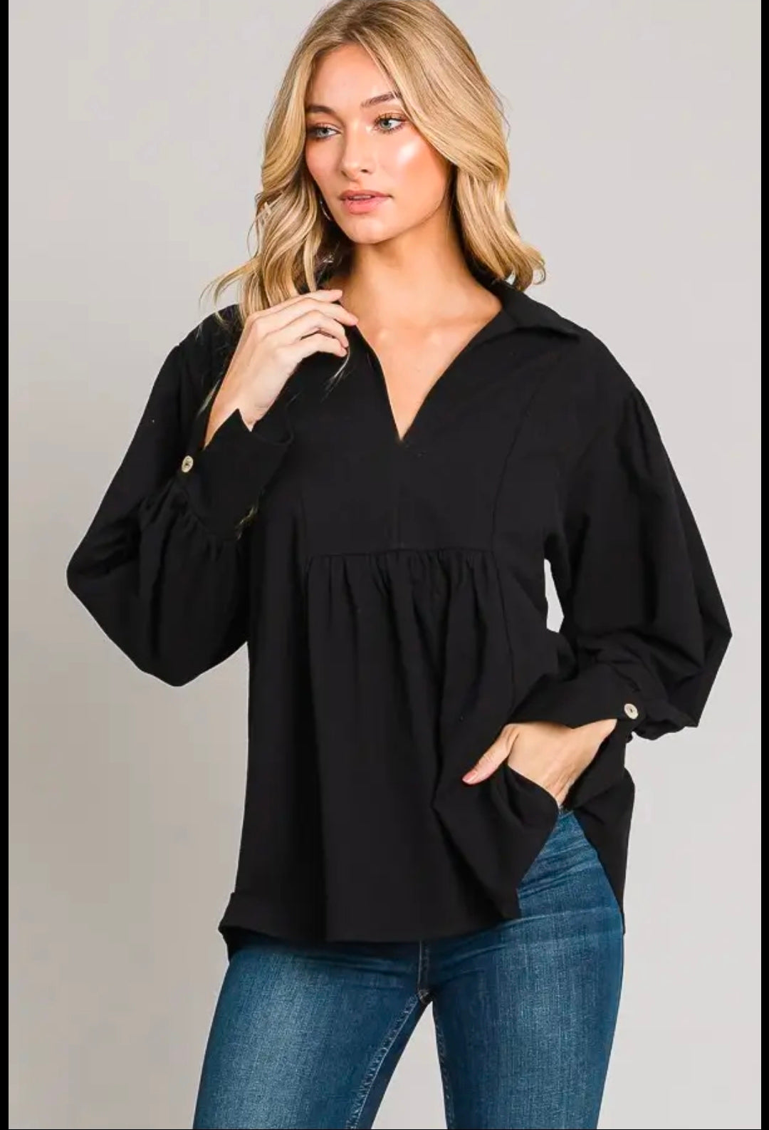 Long-Sleeve Bib Front Poet Blouse