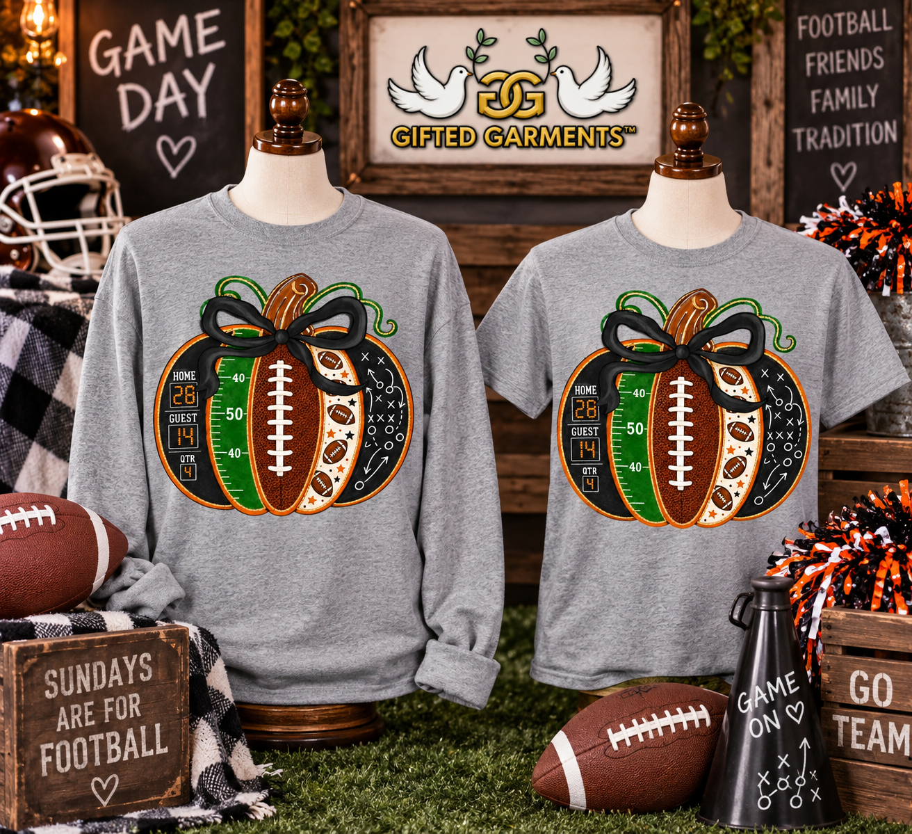 Football Field Fall Pumpkin Shirts