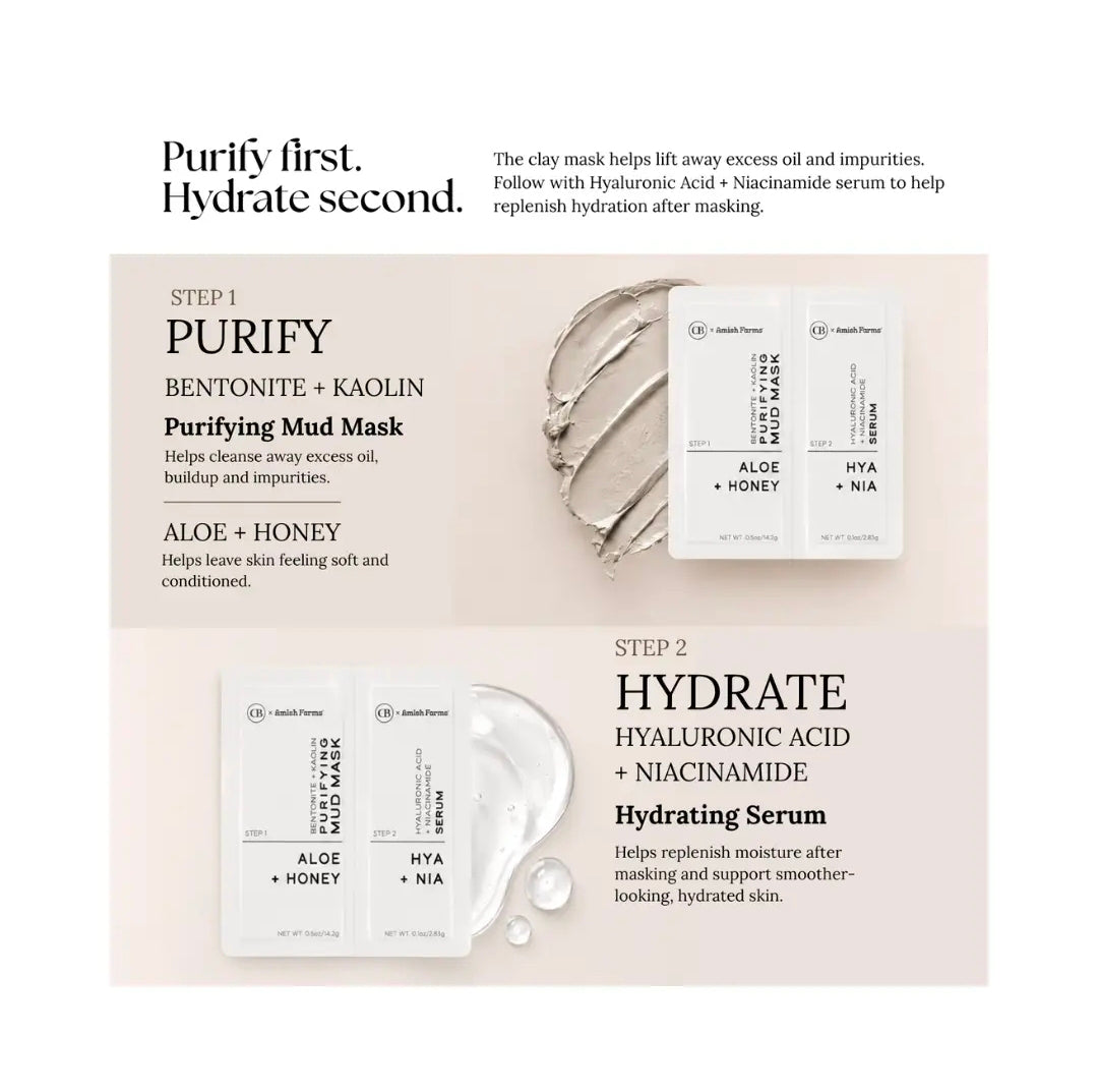 Kbeauty Inspired Clay Mask + Serum: Bentonite & Kaolin + Hyularonic Acid & Niacinomide