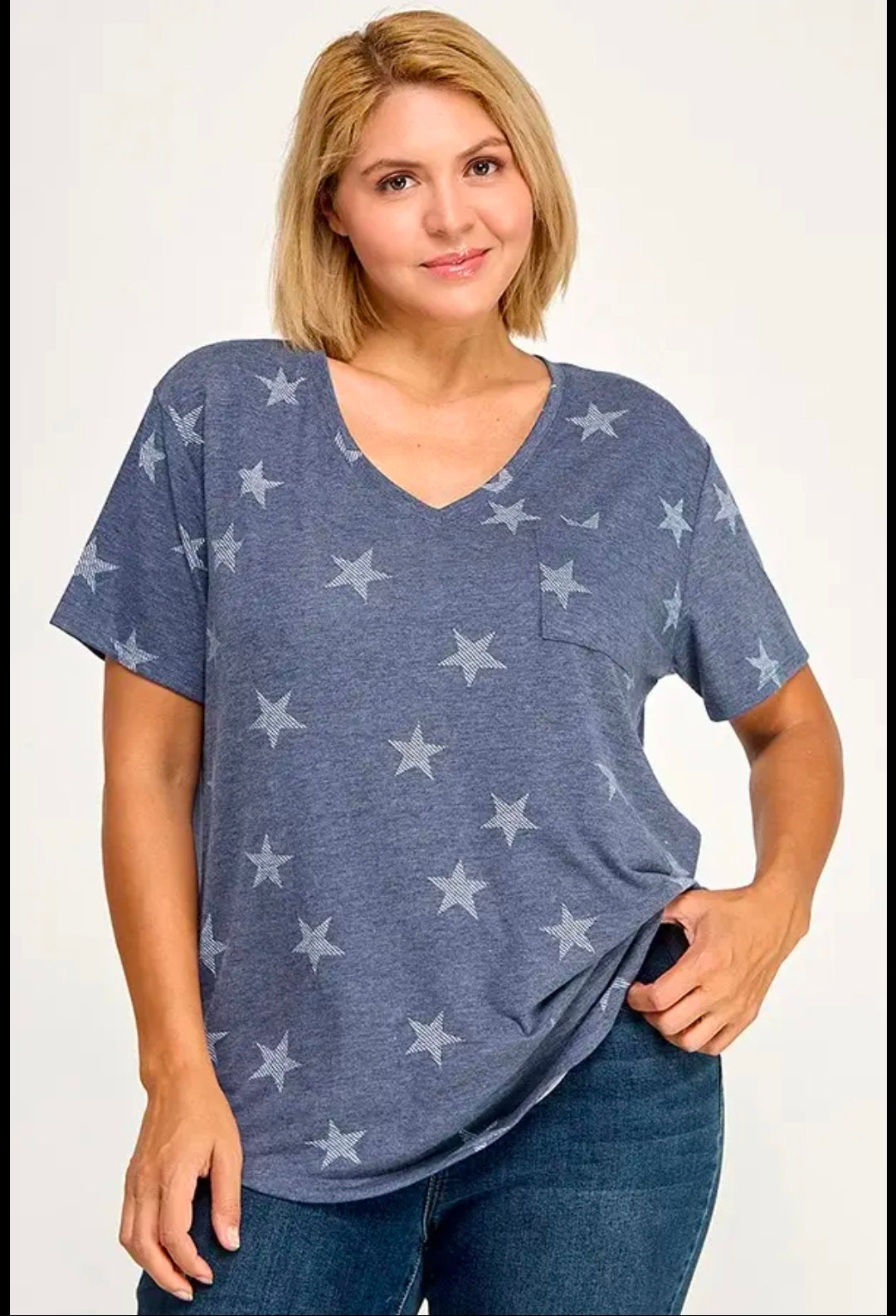 V-neck Short Sleeve Shirt with Pocket