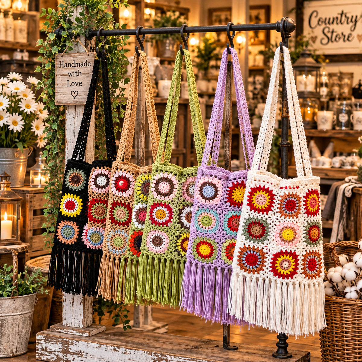 Gifted Garments Handmade Bohemian Tassle Crochet Crossbody