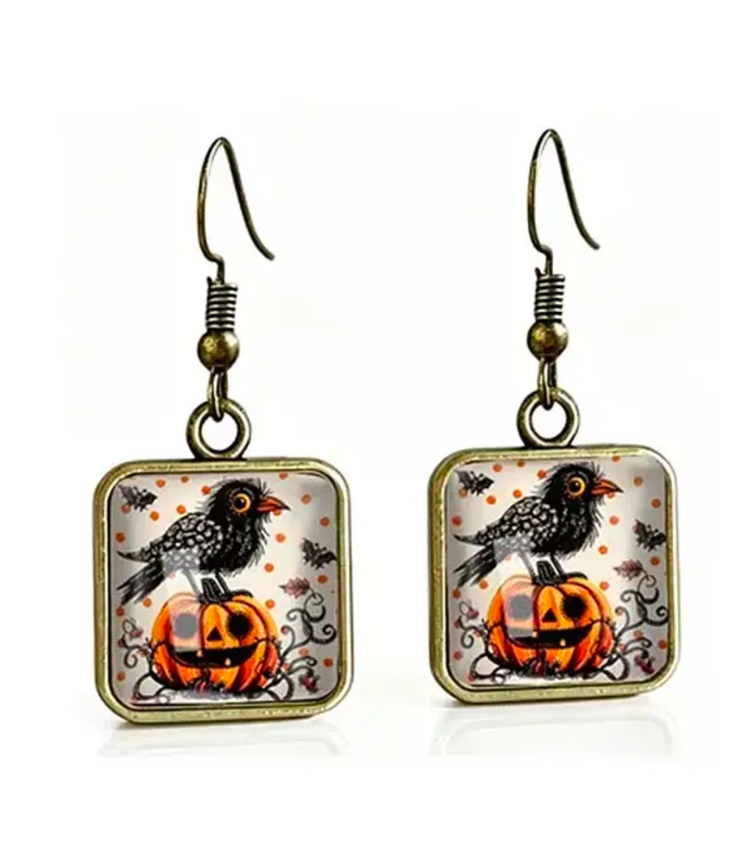 Handmade Halloween Crow Puffy Glass Earrings