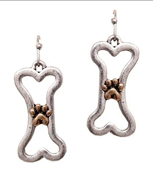 Handmade Paw Print Bone Earrings