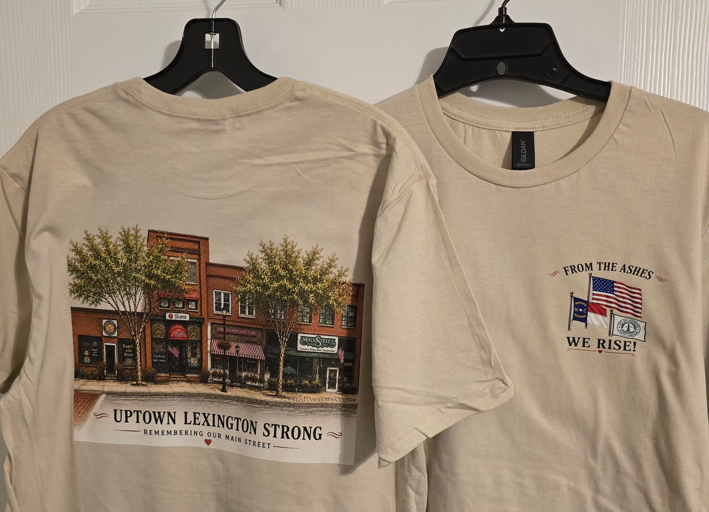 Uptown Lexington Fire Fundraiser T. Front & Back Design in Sand