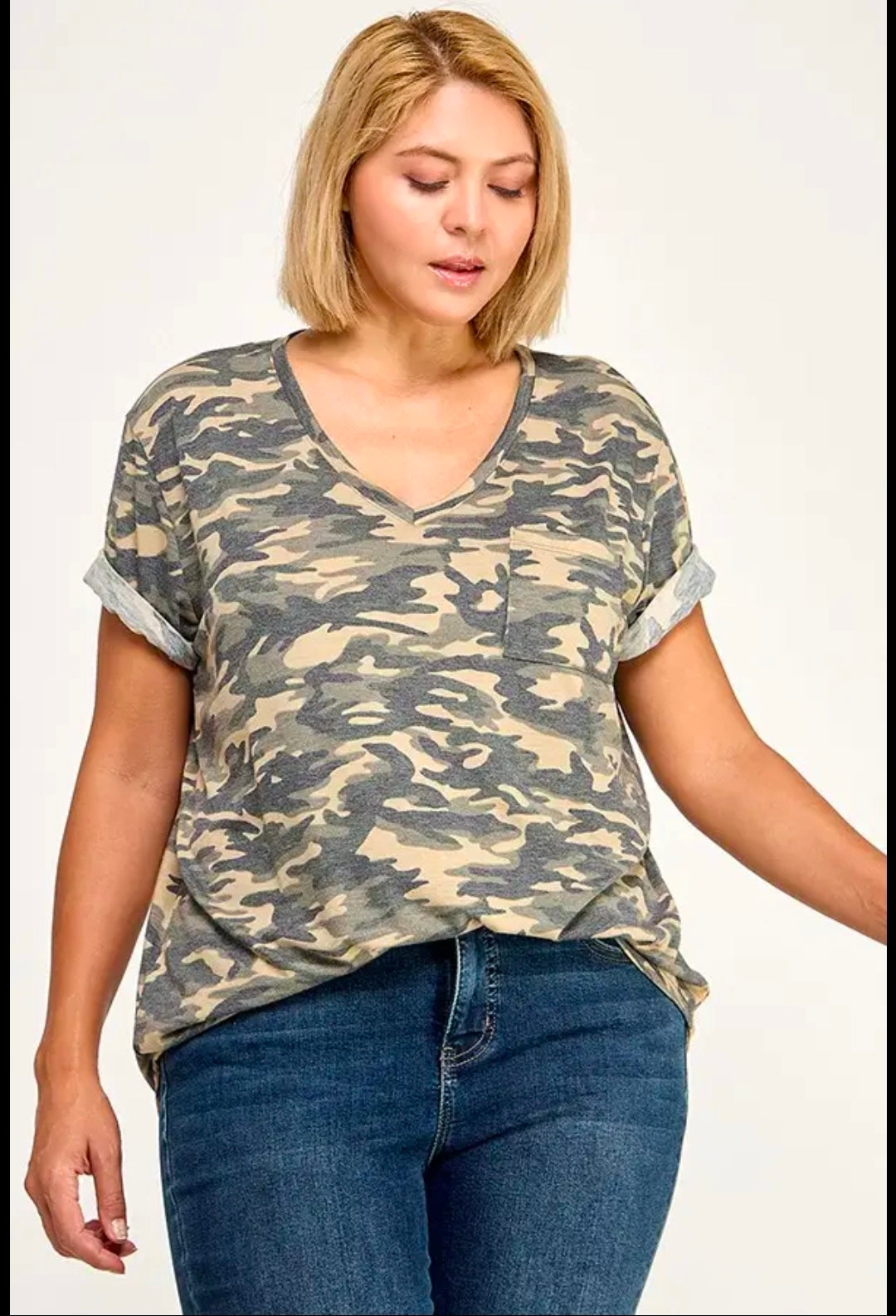 V-neck Short Sleeve Shirt with Pocket