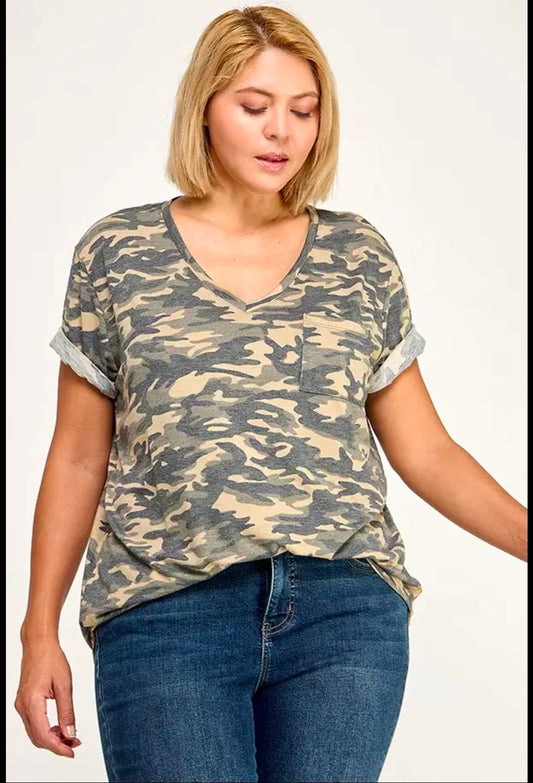 V-neck Short Sleeve Shirt with Pocket