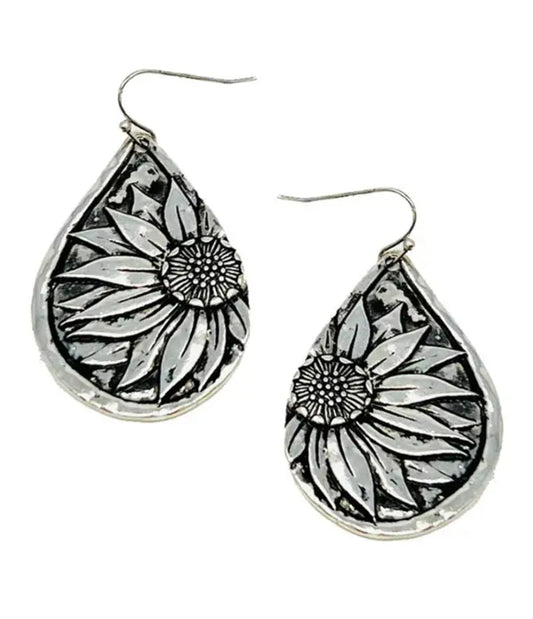 Handmade Vintage Sunflower Teardrop Earrings