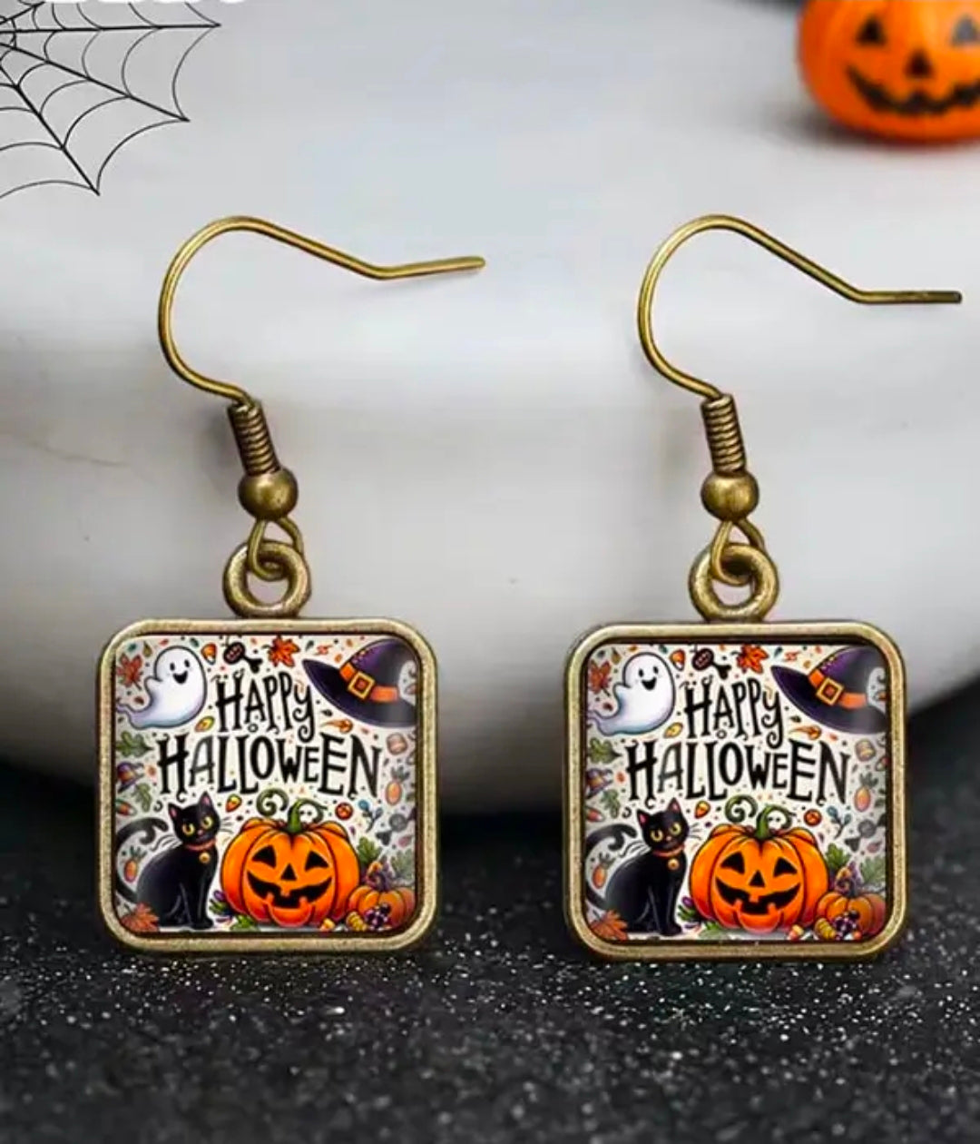 Handmade Pumpkin Cat Earrings