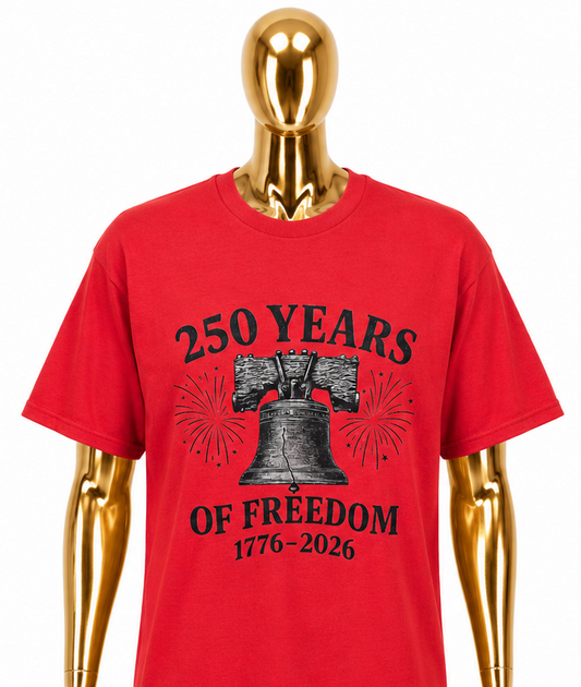 Gifted Garments 250 Years Liberty Bell Black Letter Red Shirt