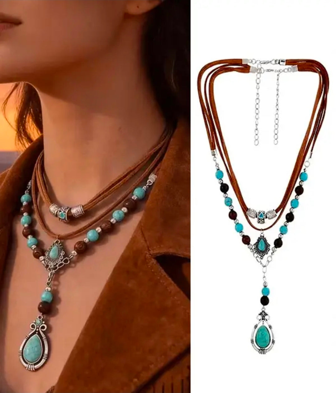 Handmade Vintage Turquoise & Suede Necklace