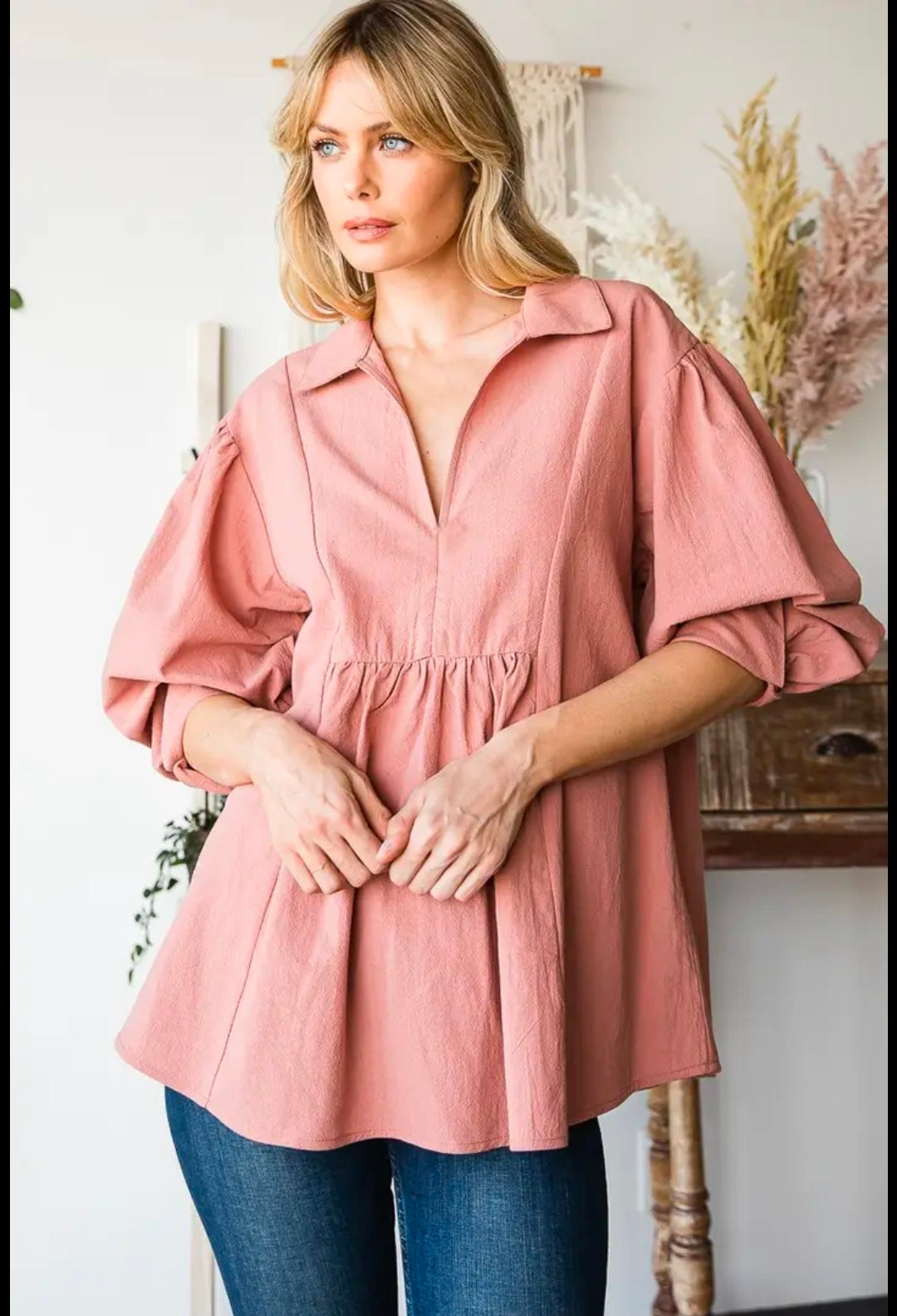 Long-Sleeve Bib Front Poet Blouse
