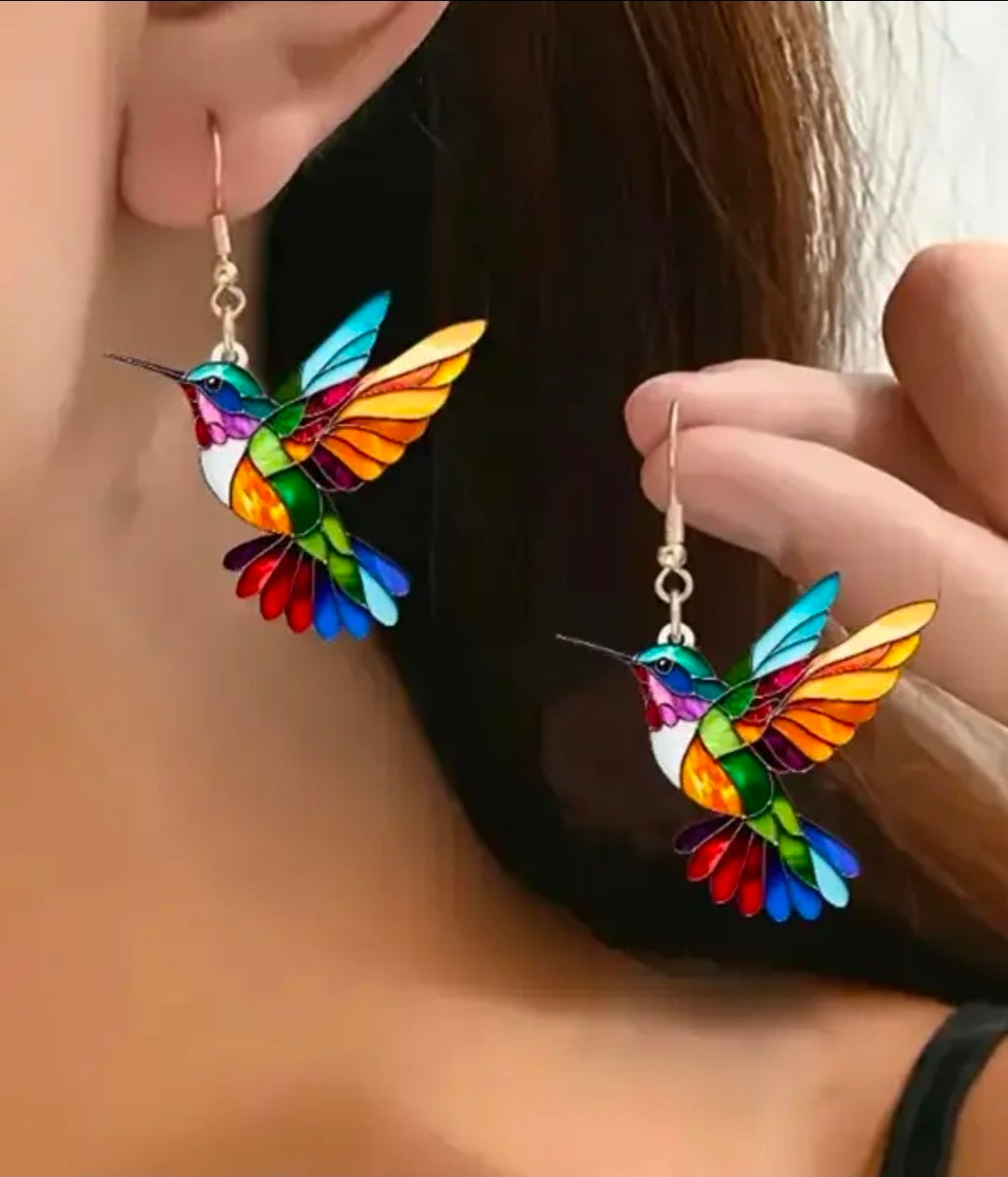 Handmade Mosaic Acrylic Hummingbird Earrings