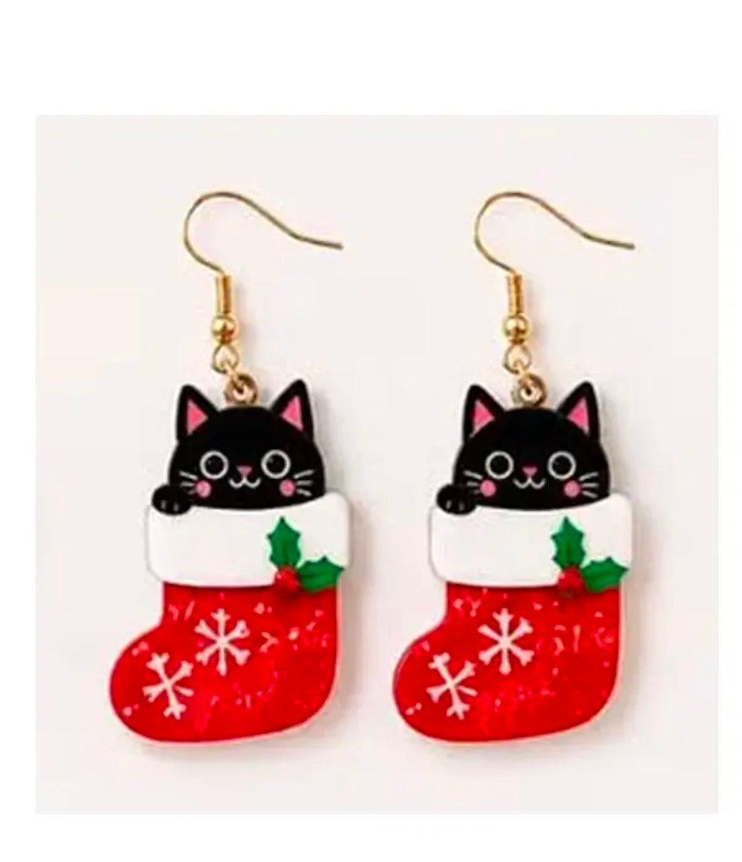 Handmade Christmas Cat in Stocking Earrings