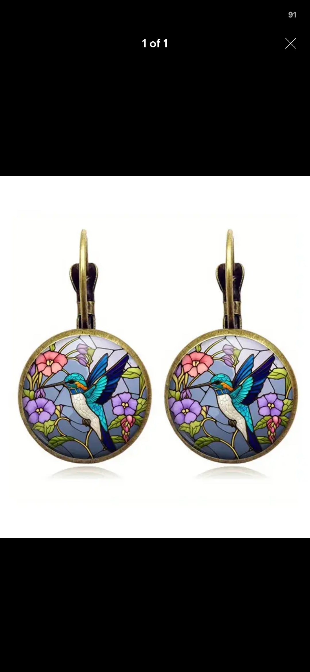 Handmade Vintage Glass Dome Hummingbird Earrings