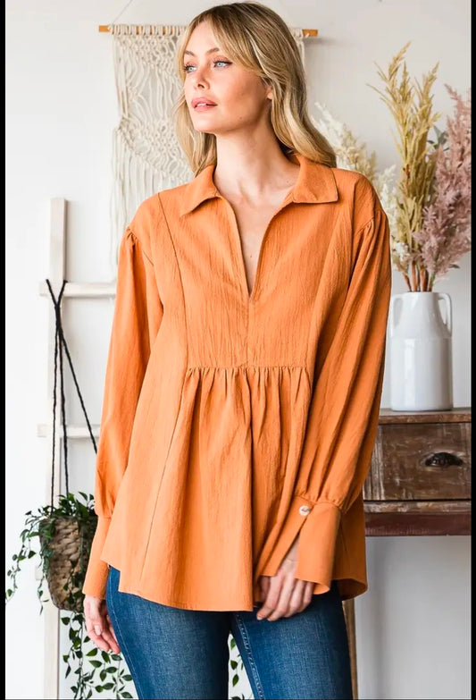 Long-Sleeve Bib Front Poet Blouse