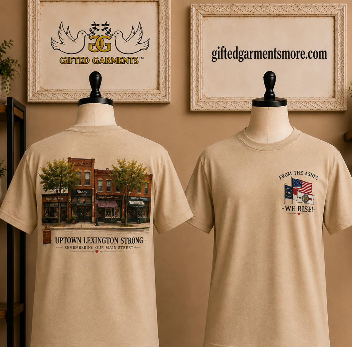 Uptown Lexington Fire Fundraiser T. Front & Back Design in Sand