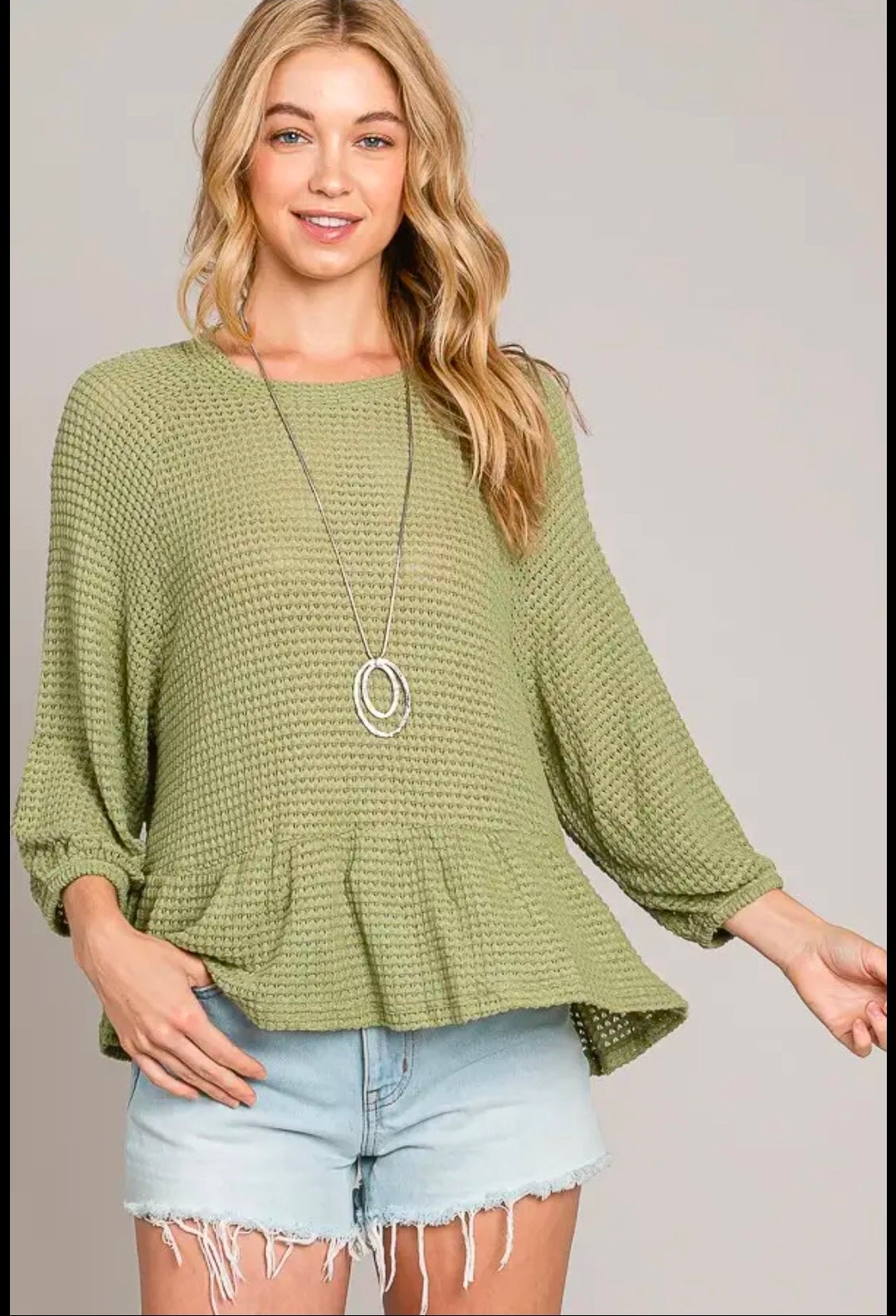 Bracelet Sleeve Peplum Knit Top