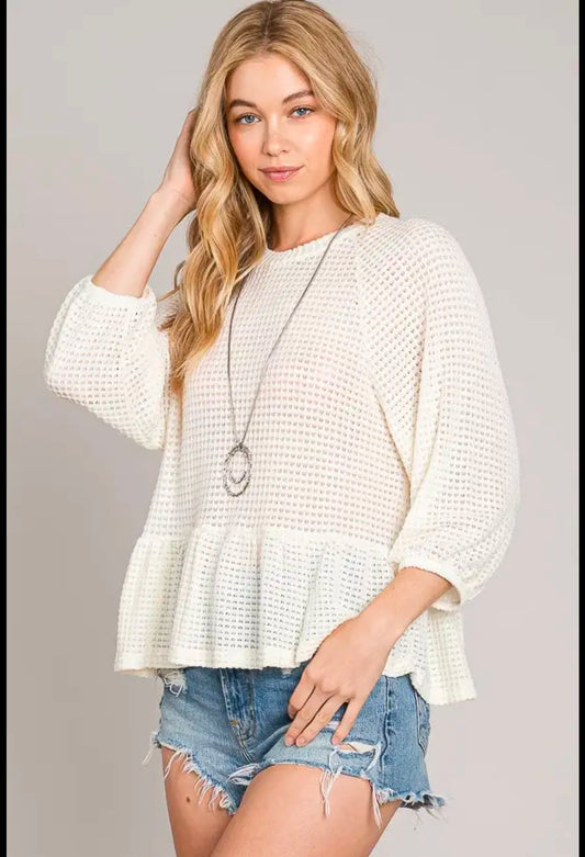 Bracelet Sleeve Peplum Knit Top