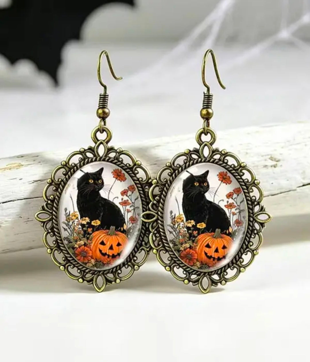 Handmade Vintage Halloween Cat Earrings