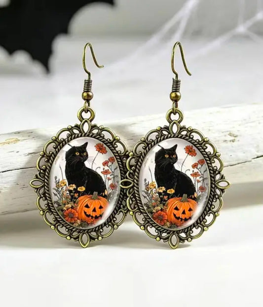 Handmade Vintage Halloween Cat Earrings