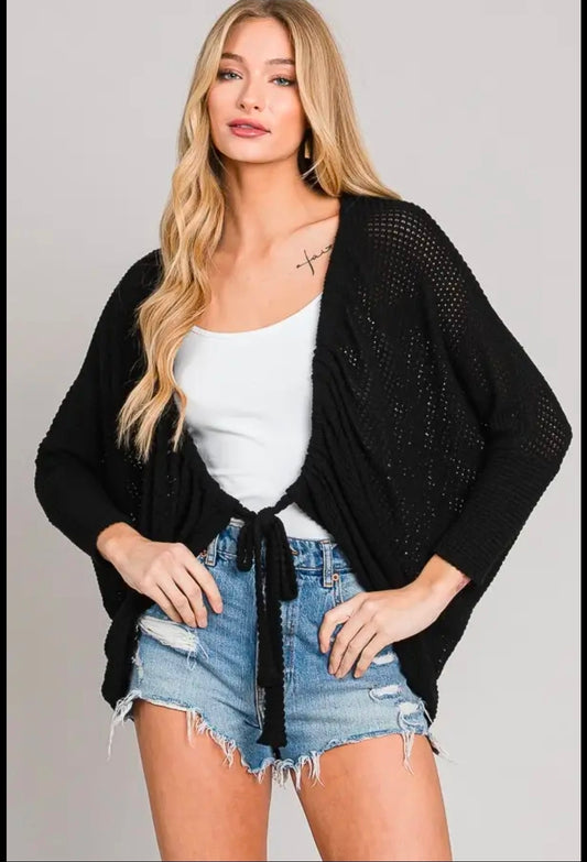 Figure Flattering, All Season 3/4 Ruched Tie-front Cocoon Cardigan