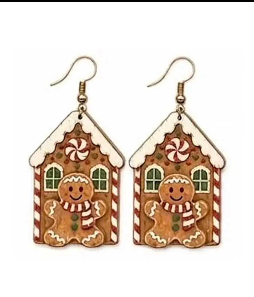 Handmade Christmas Ginger Bread Wood Earrings