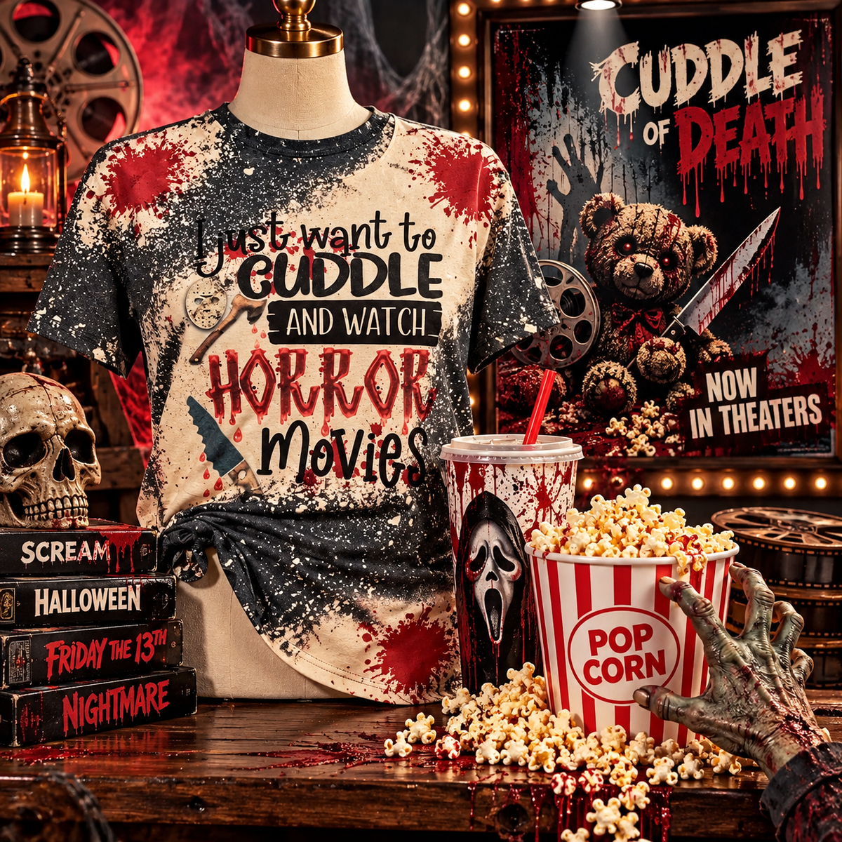 I Just Want To Cuddle & Watch Horror Movies T-Shirt